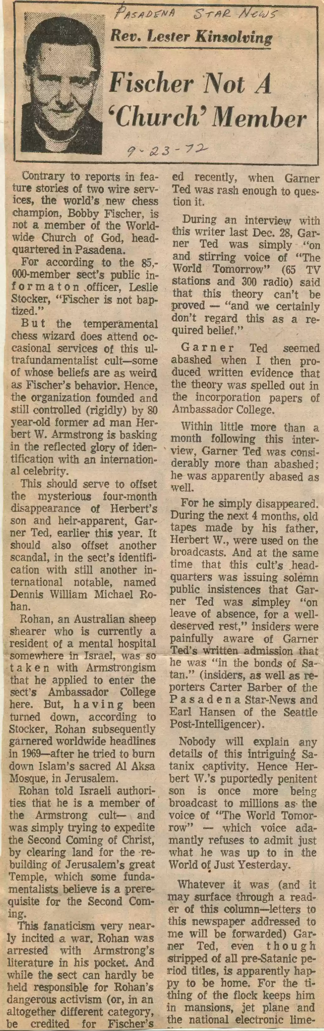 1. Pasadena Star News, 9-23-72